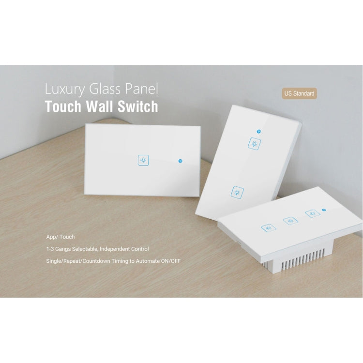 WS-US-02 EWeLink APP & Touch Control 2A 2 Gangs Tempered Glass Panel Smart Wall Switch, AC 90V-250V, US Plug, 2 Gangs