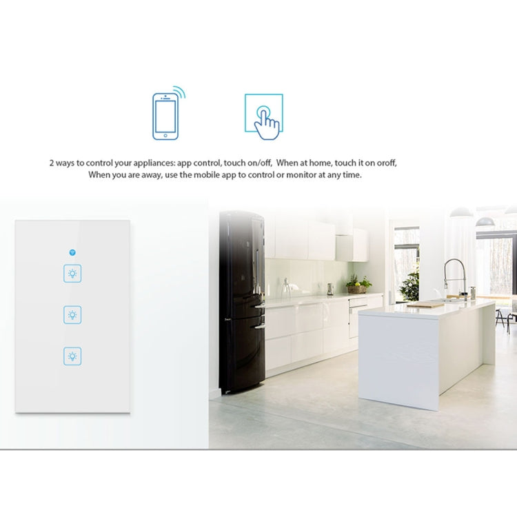 WS-US-02 EWeLink APP & Touch Control 2A 2 Gangs Tempered Glass Panel Smart Wall Switch, AC 90V-250V, US Plug, 2 Gangs
