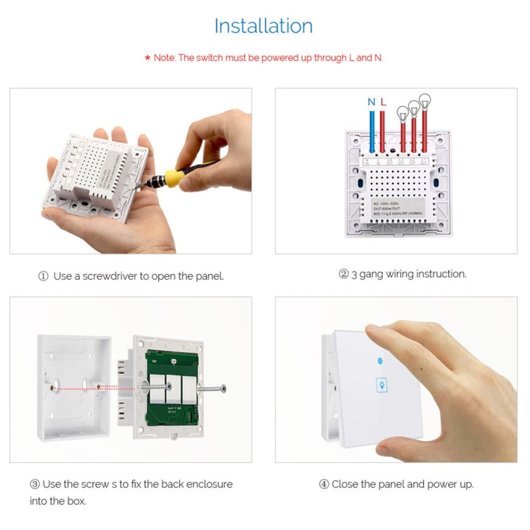 WS-UK-02 EWeLink APP & Touch Control 2A 2 Gangs Tempered Glass Panel Smart Wall Switch, AC 90V-250V, UK Plug, 2 Gangs