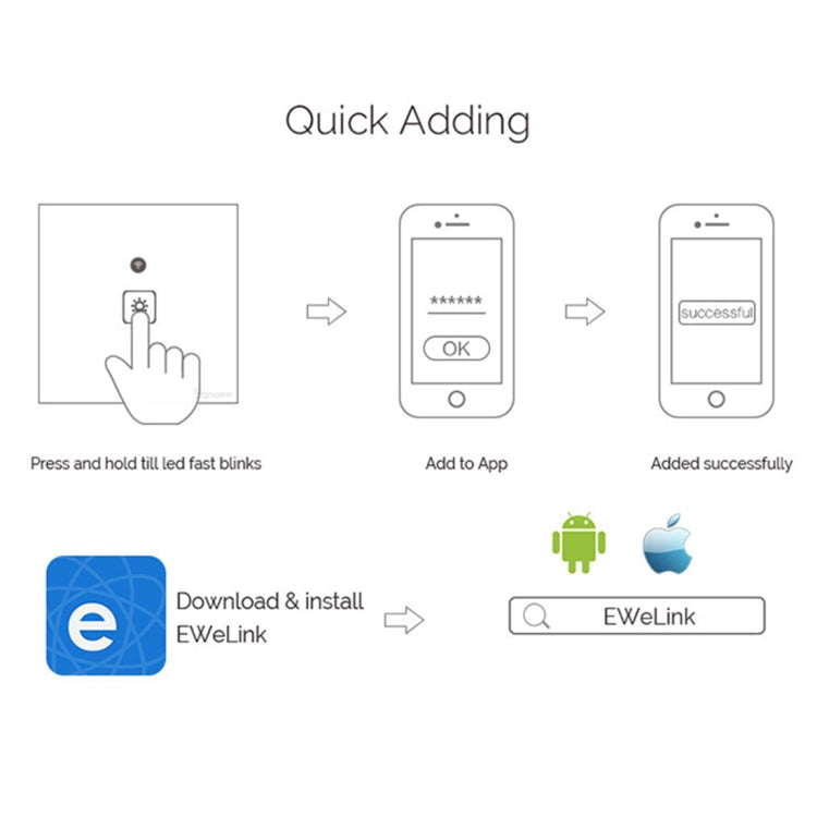 WS-EU-01 EWeLink APP & Touch Control 2A 1 Gang Tempered Glass Panel Smart Wall Switch, AC 90V-250V, EU Plug, 1 Gang