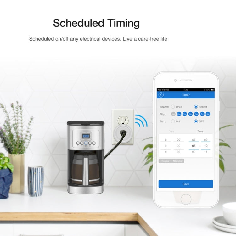 SA-003 10A Mini WiFi Plug Timing Smart Socket Works with Alexa & Google Home, AC 100-240V, US Plug, SA-003