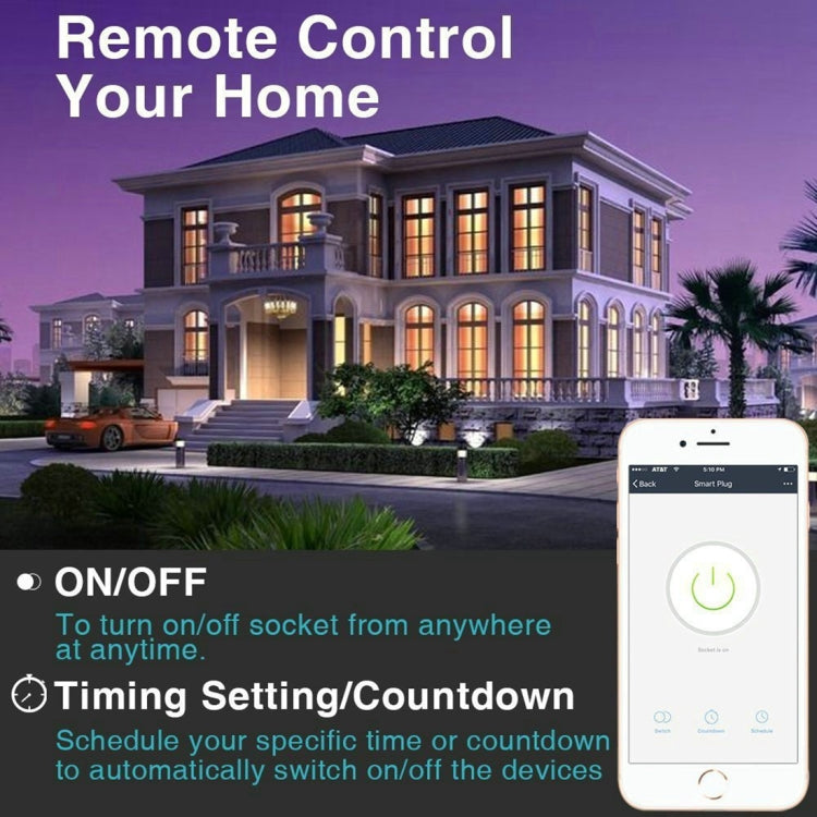 JH-G09U 15A 2.4GHz WiFi Control Hubless Smart Home Power Socket Works with Alexa  & Google Home, AC 100-240V, US Plug, JH-G09U