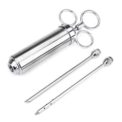 60ml Stainless Steel Syringe Dual Needles Condiment Turkey Meat Injector Cooking Tools, Stainless Steel Marinade Injector