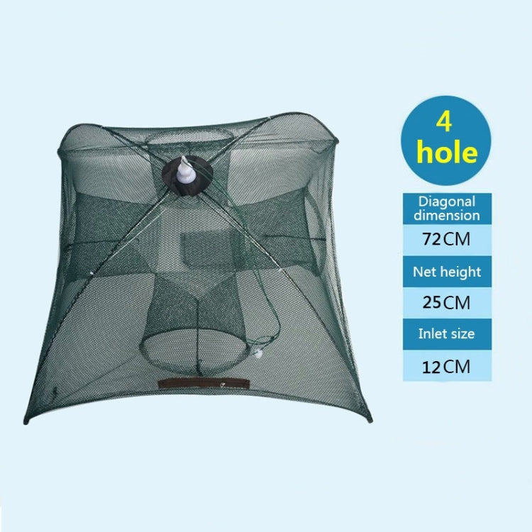 4 Holes Automatic Foldable Fishing Net Nylon Shrimp Crab Minnow Trap Fish Cast Net Fishing Tackle, 4 Holes