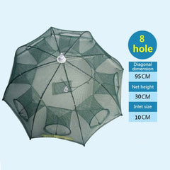8 Holes Automatic Foldable Fishing Net Nylon Shrimp Crab Minnow Trap Fish Cast Net Fishing Tackle, 8 Holes