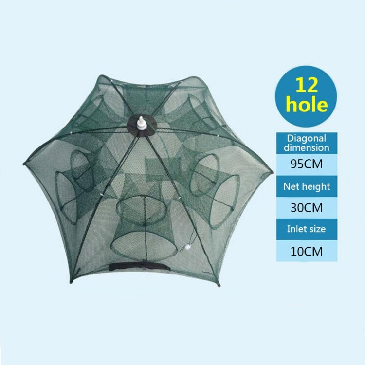 12 Holes Automatic Foldable Fishing Net Nylon Shrimp Crab Minnow Trap Fish Cast Net Fishing Tackle, 12 Holes