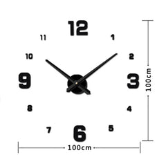 Bedroom Home Decoration Mirrored Number Frameless Large 3D DIY Wall Sticker Mute Clock, Size: 100*100cm, 3M005 (Black), 3M005 (Gold), 3M005 (Silver)