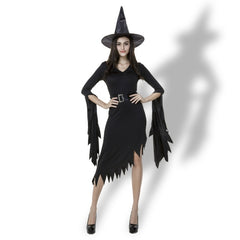 Black Irregular Long Skirt Exit Halloween Costume Cosplay Show Witchcraft Dress, M, Chest: 88cm, Waistline: 72cm, Skirt Length: 108cm, Long Skirt Exit Chest: 88cm