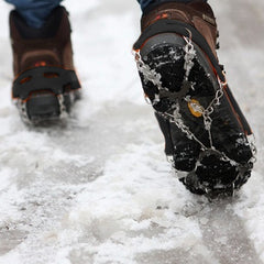 One Pair 8 Teeth Anti-Slip Ice Gripper Hiking Climbing Chain Shoes Covers, 8 Teeth Black, 8 Teeth Orange