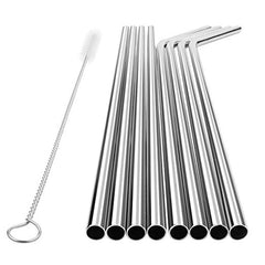 5pcs Reusable Stainless Steel Bent Drinking Straw + Cleaner Brush Set Kit,  215*6mm, 215*6mm (Bent)
