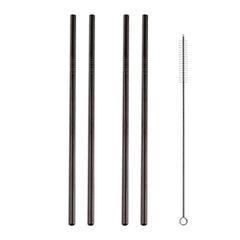 5pcs Reusable Stainless Steel Straight Drinking Straw + Cleaner Brush Set Kit,  215*6mm, 215*6mm (Straight)