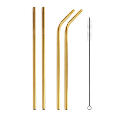 4pcs Reusable Stainless Steel Drinking Straw + Cleaner Brush Set Kit,  215*6mm, 215*6mm (Combination)