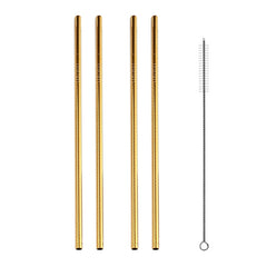 5pcs Reusable Stainless Steel Straight Drinking Straw + Cleaner Brush Set Kit,  215*8mm, 215*8mm (Straight)