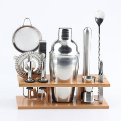 11 in 1 Stainless Steel Cocktail Shaker Tools Set with Wooden Mount, Capacity: 350ml, 350ml