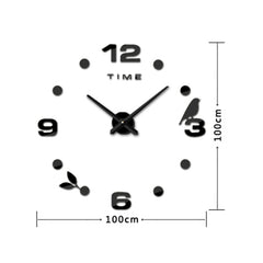 Bedroom Home Office Decoration Frameless Large Size DIY 3D Mirror Surface Wall Stickers Quiet Clock, Size: 100*100cm, 3M006 (Black), 3M006 (Silver)