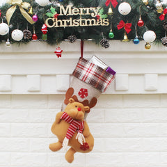 Christmas Ornament Decoration Lattice Cloth Christmas Stocking Gift Bag Pendant, Elk, Snowman, Santa