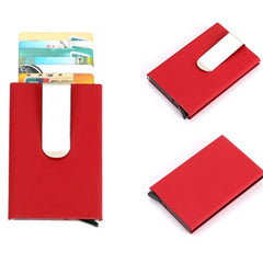 Frosted Antimagnetic Solid Color Credit Card Holder Money Clip Wallet, Size: 10*6.6cm, Red, Black