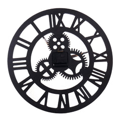 Retro Wooden Round Single-sided Gear Clock Rome Number Wall Clock, Diameter: 58cm, Rome Number 58cm