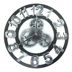 Retro Wooden Round Single-sided Gear Clock Arabic Number Wall Clock, Diameter: 30cm, Number 30cm