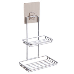 Creative Double Layer Stainless Steel Soap Stand Non-trace Magic Sticker Style Soap Dish Bathroom Shelf, Double Layer Bathroom Shelf