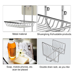 Creative Double Layer Stainless Steel Soap Stand Non-trace Magic Sticker Style Soap Dish Bathroom Shelf Belt Hanger, Double Layer Bathroom Shelf 1