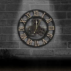 Originality American Industrial Style Wood Vintage Old Gear Wall Clock, Diameter: 50cm, Rome Number 50cm, Rome Number  50cm
