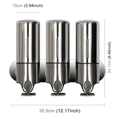 Triple Hotel Shower Manual Dispenser Wall Mounted Washing Liquid Shampoo Soap Bottle, Capacity: 1200ml, 1200ml/Stainless Steel