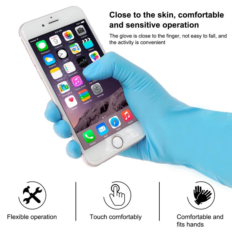 100 PCS Blue Disposable Butyronitrile Gloves Housework Supplies, Size: M, Suitable for Palm Width: 8cm-9cm, Size: M