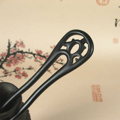Classical sandalwood tassel hairpin-U-shaped Carving + Gift Box, Gift Box Colors Are Random, U-shaped Carving Red