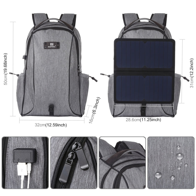 HAWEEL 14W Foldable Removable Solar Power Outdoor Portable Canvas Dual Shoulders Laptop Backpack, USB Output: 5V 2.1A Max