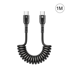 HAWEEL 1m 5A USB-C / Type-C to USB-C / Type-C Retractable Coiled PD Fast Charging Cable, 1m 5A Type-C