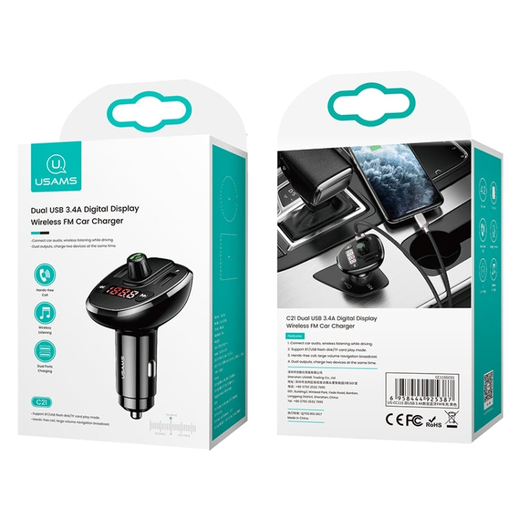 USAMS US-CC115 C21 Dual USB 3.4A Digital Display Wireless FM Car Charger, US-CC115 C21