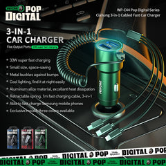 WK WP-C44 Pop Digital Series Ciahung 3-in-1 Cabled 33W Dual-USB Fast Car Charger, WP-C44 (Silver), WP-C44 (Black)