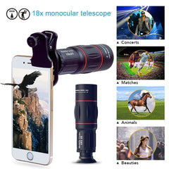 APEXEL APL-T18XBZJ5 4 in 1 18X Telescope + 0.63X Wide Lens + 198 Degrees Fisheye Lens + 15X Macro Lens Universal External Camera Phone Lens, APL-T18XBZJ5