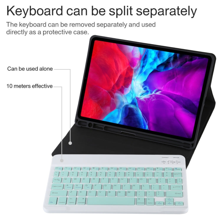 TG11B Detachable Bluetooth Green Keyboard + Microfiber Leather Tablet Case for iPad Pro 11 inch (2020), with Pen Slot & Holder, Green Keyboard