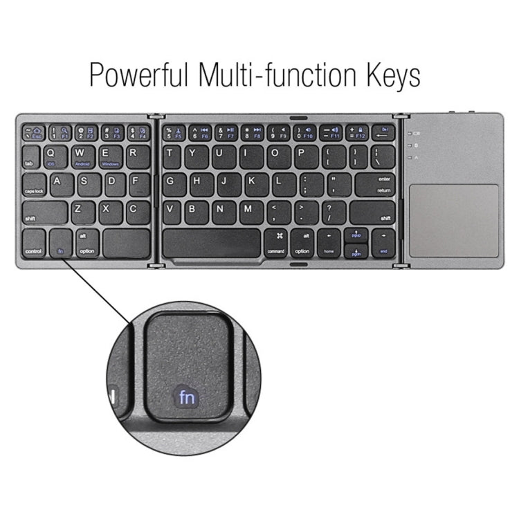 B033 Rechargeable 3-Folding 64 Keys Bluetooth Wireless Keyboard with Touchpad, 3-Folding 64 Keys with Touchpad White