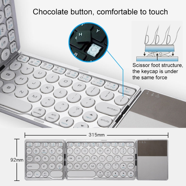 GK408 Three-fold Rechargeable Wireless Bluetooth Keyboard with Touchpad, Support Android / IOS / Windows