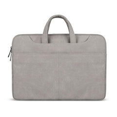 ST06S Waterproof PU Leather Zipper Hidden Portable Strap One-shoulder Handbag for 15.6 inch Laptops, with Magic Stick & Suitcase Belt, ST06S 15.6 inch Light Grey