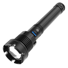 Long Style Micro USB Charging Outdoor Waterproof P90 + COB LED Flashlight, Support Power Display & Telescopic Focusing & 7-level Brightness Adjustment, P90
