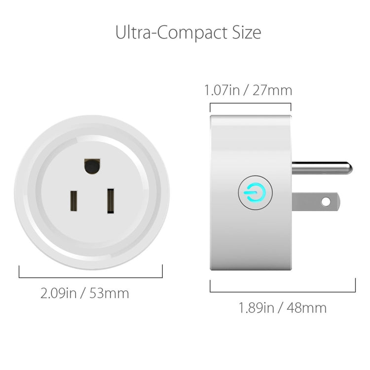 10A Round Shape WiFi Mini Plug APP Remote Control Timing Smart Socket Works with Alexa & Google Home, AC 100-240V, US Plug, 10A US Plug(Round Shape)