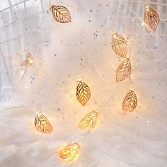 20 LEDs Teenage Style Warm Fairy Decorative Lamp for Christmas, Wedding, Bedroom, Rose Gold Leaf