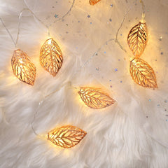 20 LEDs Teenage Style Warm Fairy Decorative Lamp for Christmas, Wedding, Bedroom, Rose Gold Leaf