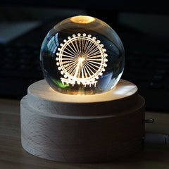 3D Word Engraving Crystal Ball Music Box Electronic Swivel Musical Birthday Gift Home Decor with Music, With Music