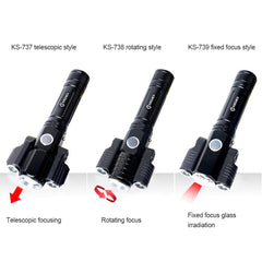 KS-738 USB Charging Waterproof T6+XPE Zoomable LED Flashlight with 4-Modes & 18650 lithium battery, KS-738 (&18650)