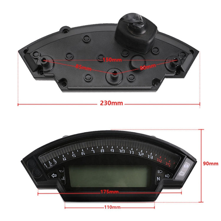Motorcycle LCD TFT Digital Speedometer 14000RPM 6 Gear Backlight Motorcycle Odometer for 1,2,4 Cylinders Meter, MLS062