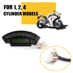 Motorcycle LCD TFT Digital Speedometer 14000RPM 6 Gear Backlight Motorcycle Odometer for 1,2,4 Cylinders Meter, MLS062