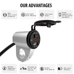 ZH-975A1 Motorcycle Aluminum Alloy Waterproof Mobile Phone Single USB Charger with Red Voltmeter, ZH-975A1