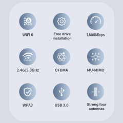 COMFAST CF-966AX Free-drive Dual Band 1800Mbps USB3.0 High Power Wireless WiFi 6 Adapter, CF-966AX