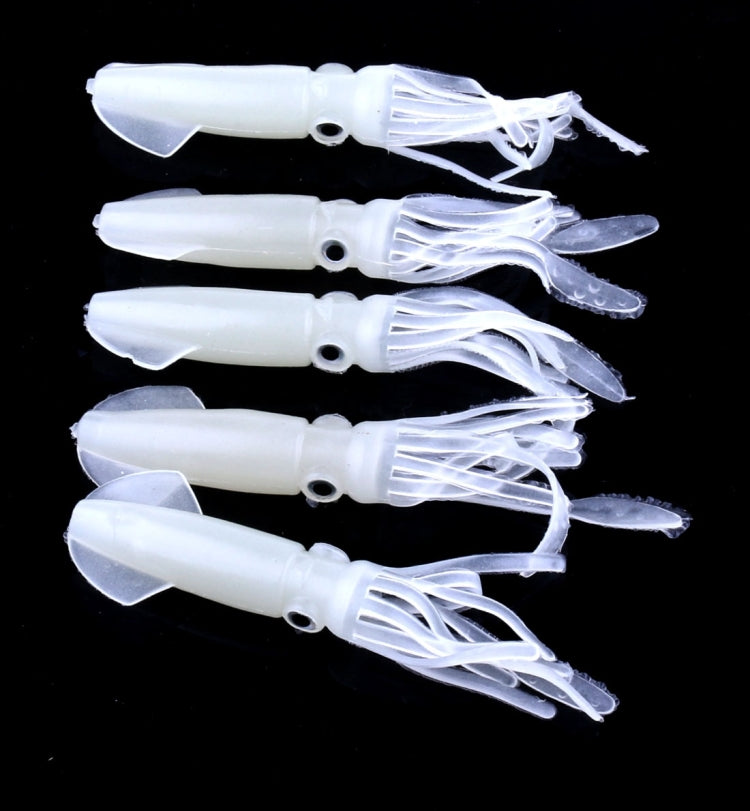 HENGJIA 5 PCS Squids Plastic Soft Baits Artificial Fishing Lures Bionic Fishing Bait, Length: 9 cm, Luminous, Colorful Pipe