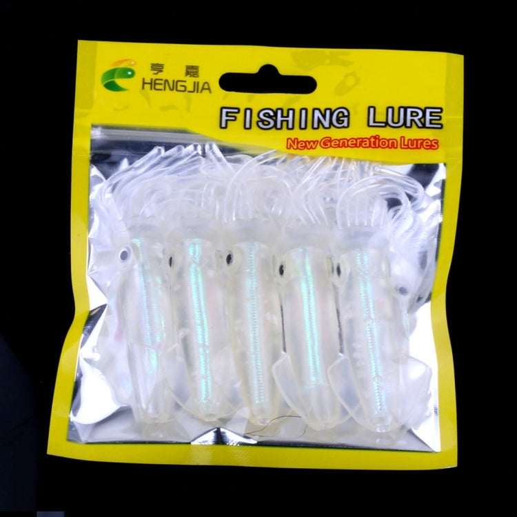 HENGJIA 5 PCS Squids Plastic Soft Baits Artificial Fishing Lures Bionic Fishing Bait, Length: 9 cm, Luminous, Colorful Pipe